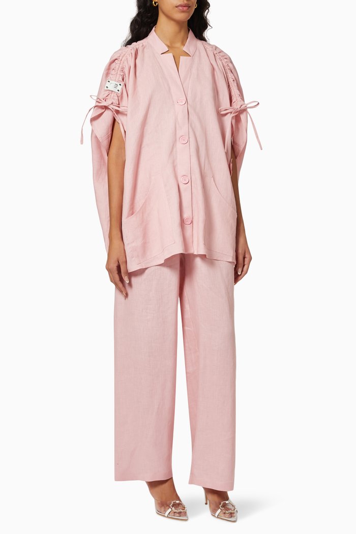 

Shirt with Ties & Pants Set in Linen, Pink