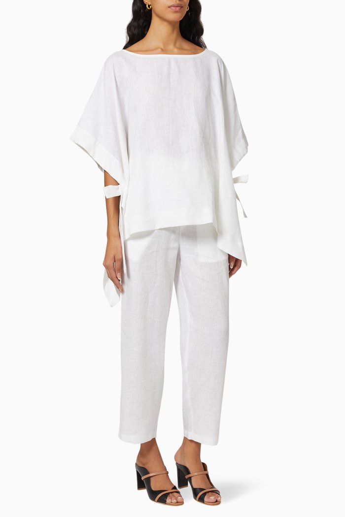 

Side Tie Shirt & Pants Set in Linen, White