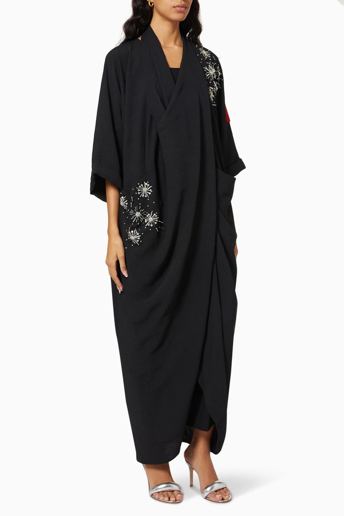 

Overlay Sequin Abaya with Sheila in Crepe, Black