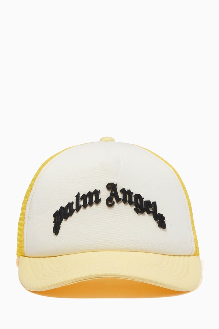 Curved Logo Cap in Cotton & Mesh, Yellow