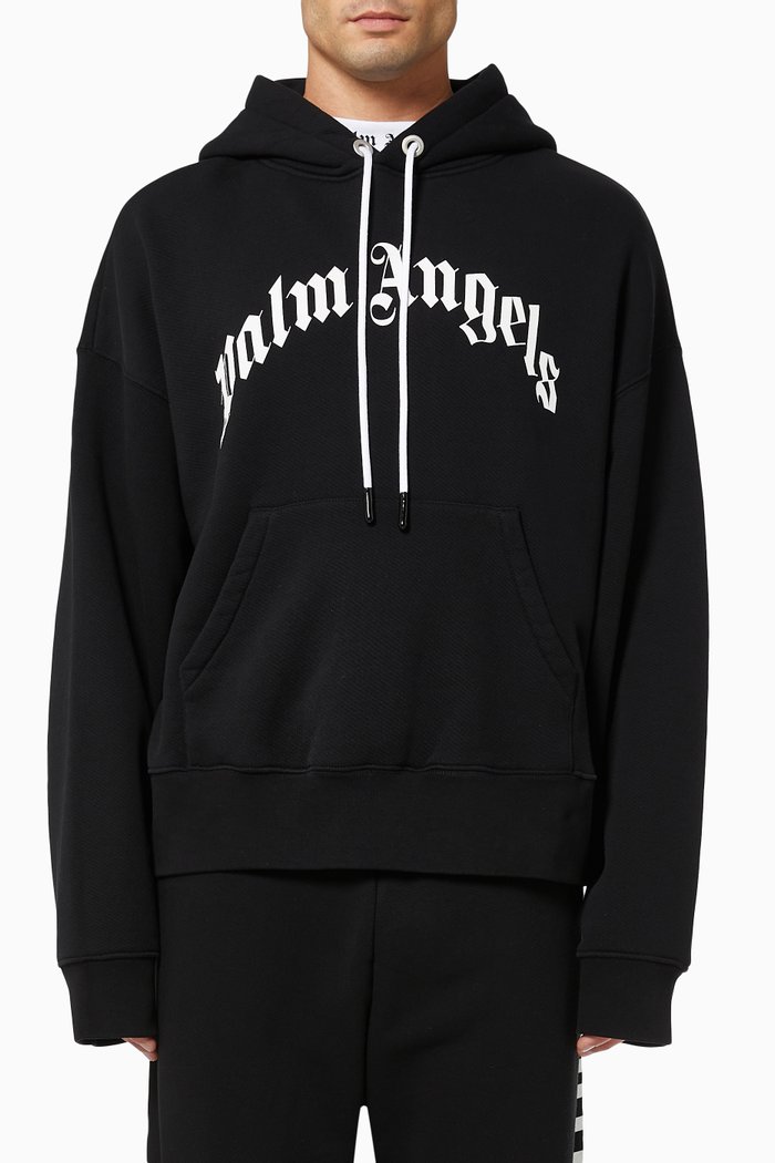 

Curved Logo Hoodie in Cotton Terry, Black