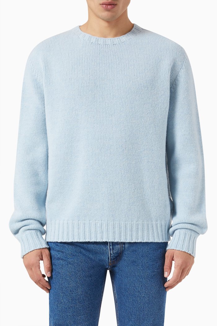 Curved Logo Sweater in Wool Blend, Blue
