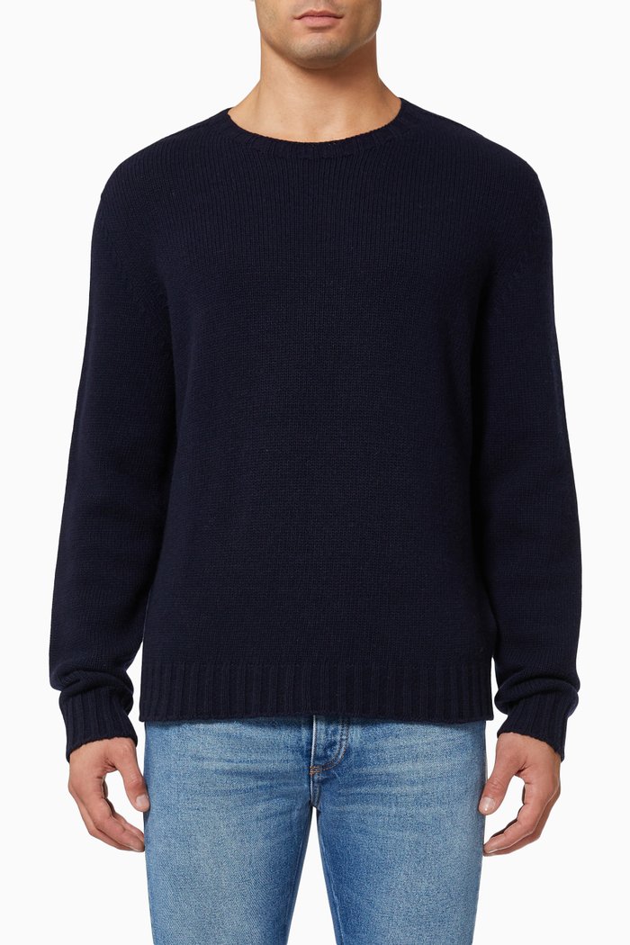 

Curved Logo Sweater in Wool Knit, Blue