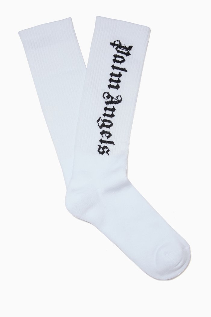 Vertical Logo Socks in Cotton, White