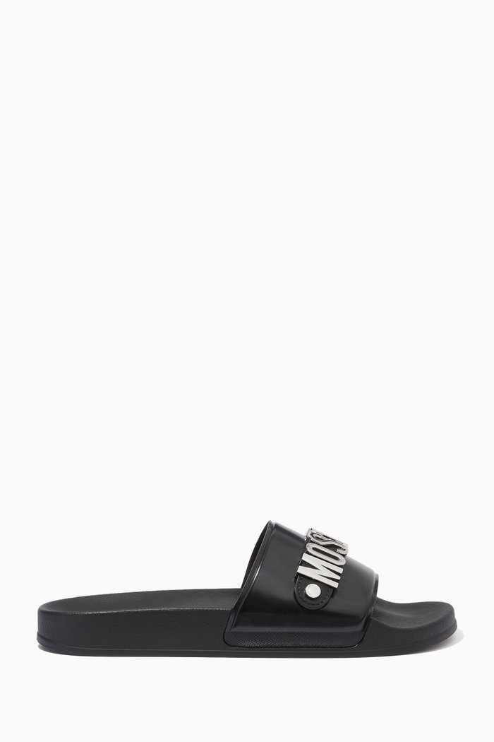 

Metal Logo Pool Slides in Rubber, Black