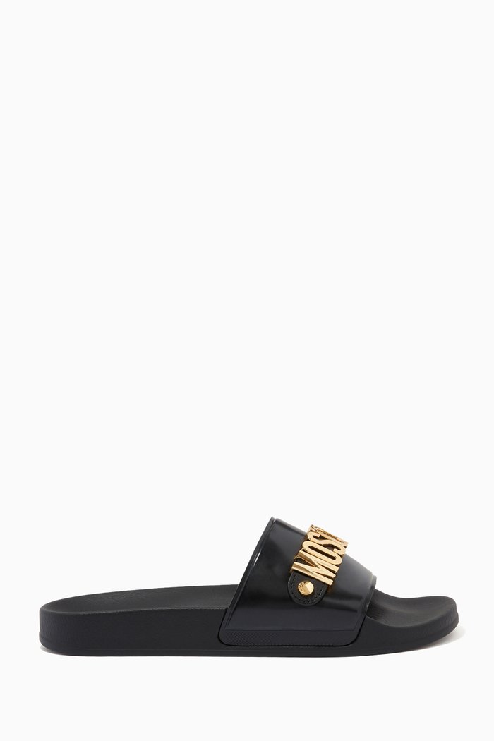

Metal Logo Pool Slides in Rubber, Black