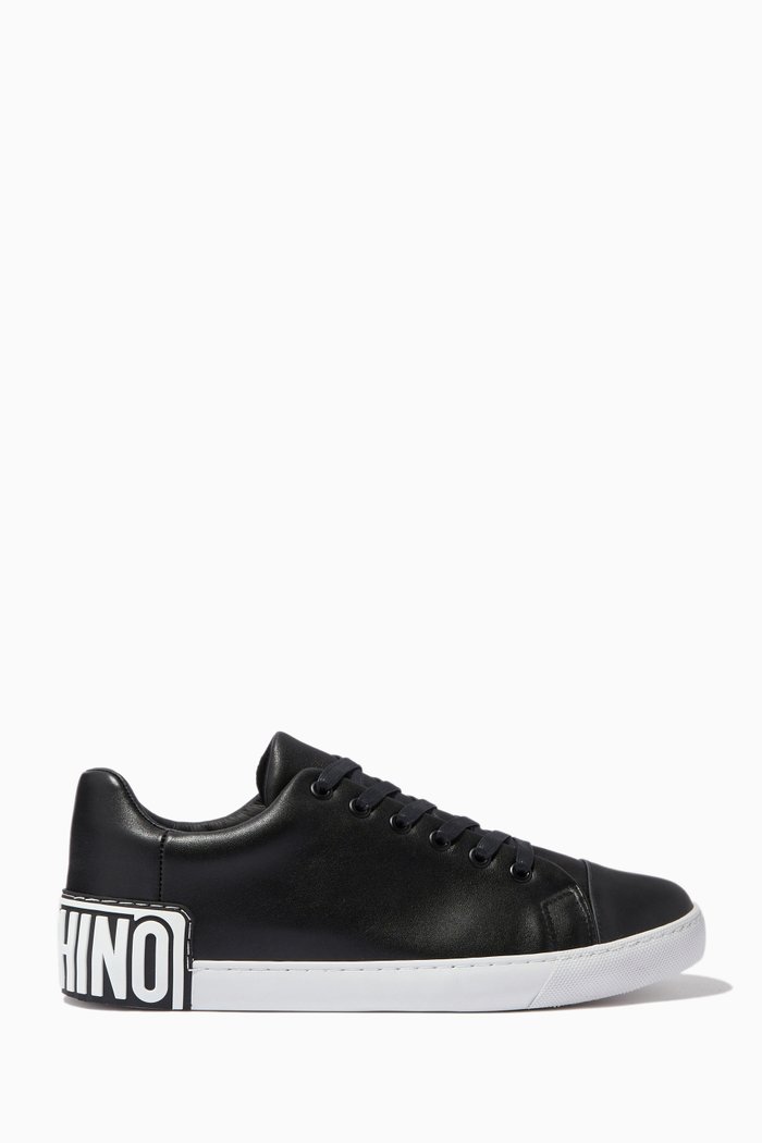 Low-top Logo Sneakers in Leather, Black