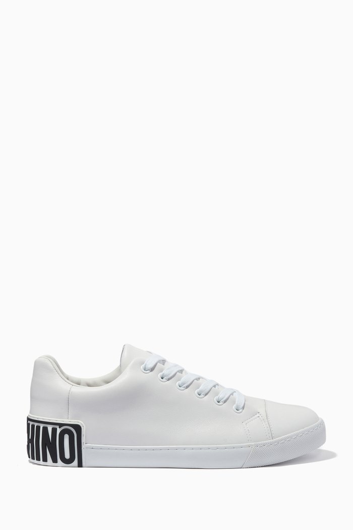 Low-top Logo Sneakers in Leather, White