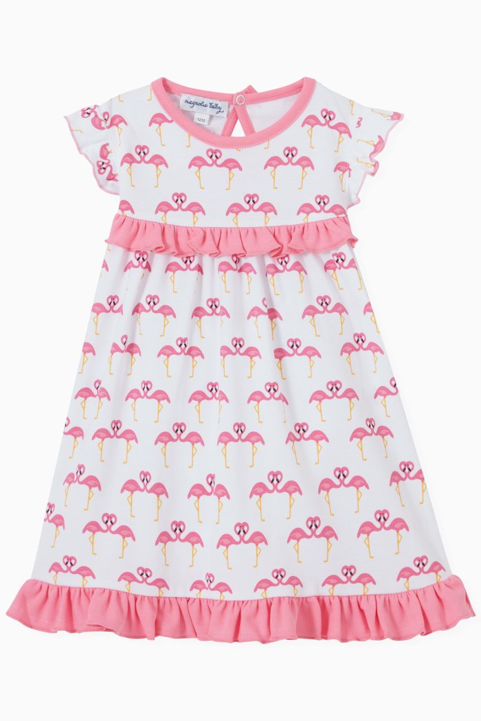 

Pinky Printed Ruffle Flutters Dress in Pima Cotton, Pink
