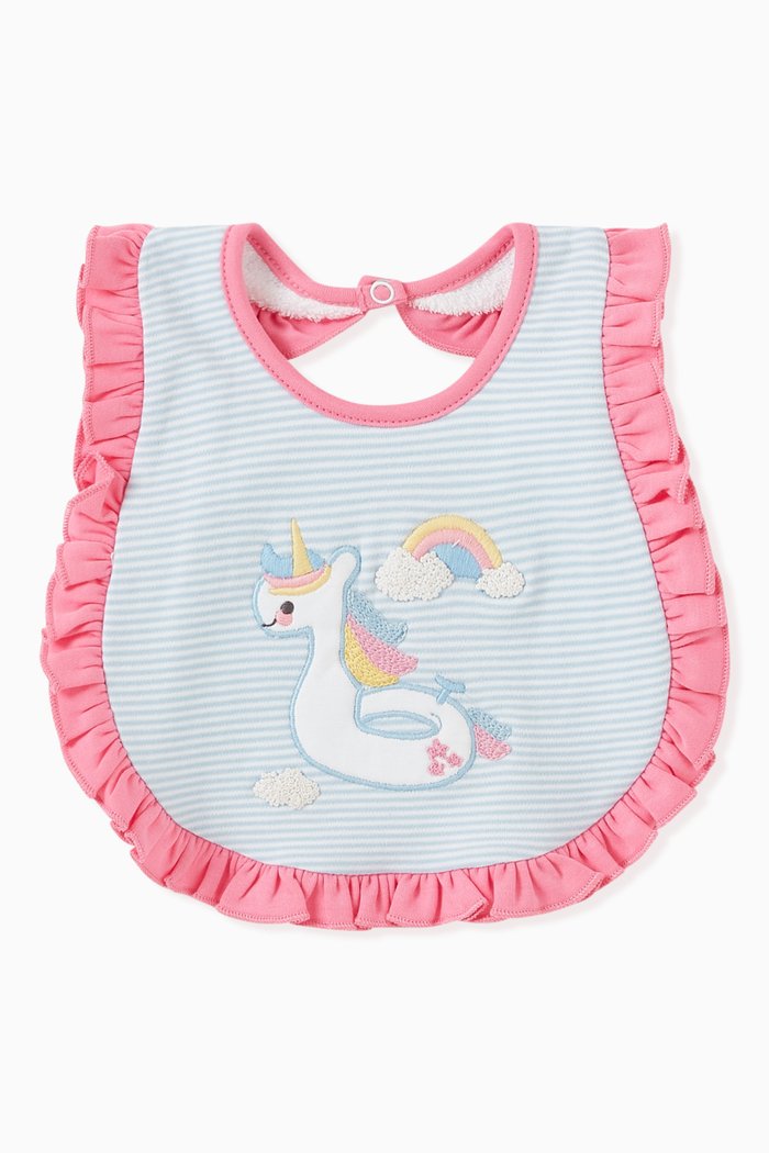 

Unicorn Floatie Ruffle Bib in Cotton, Pink