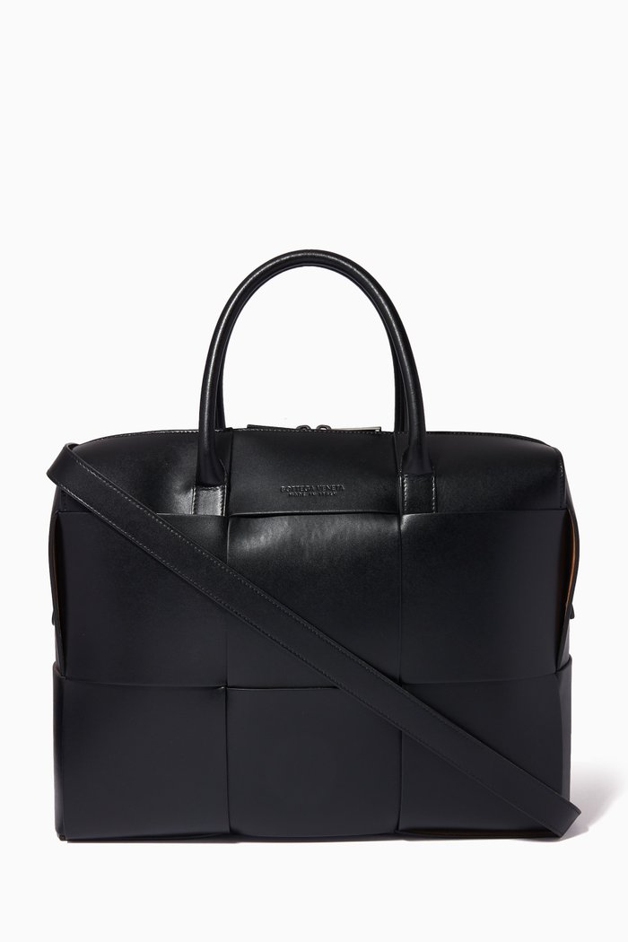 

Arco Briefcase in Intrecciato Leather, Black