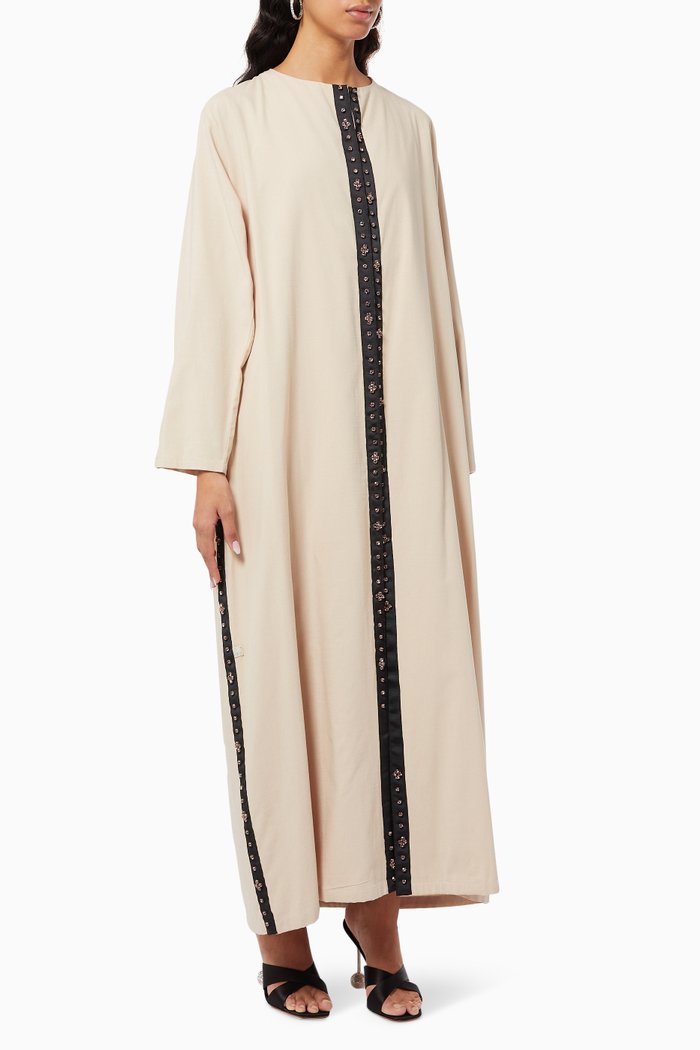 

Crystal Ribbon Trim Abaya Set, Multicolour