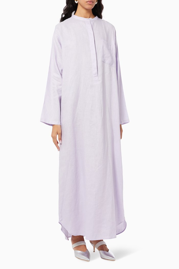 

Long Sleeve Kurta in Linen, Purple