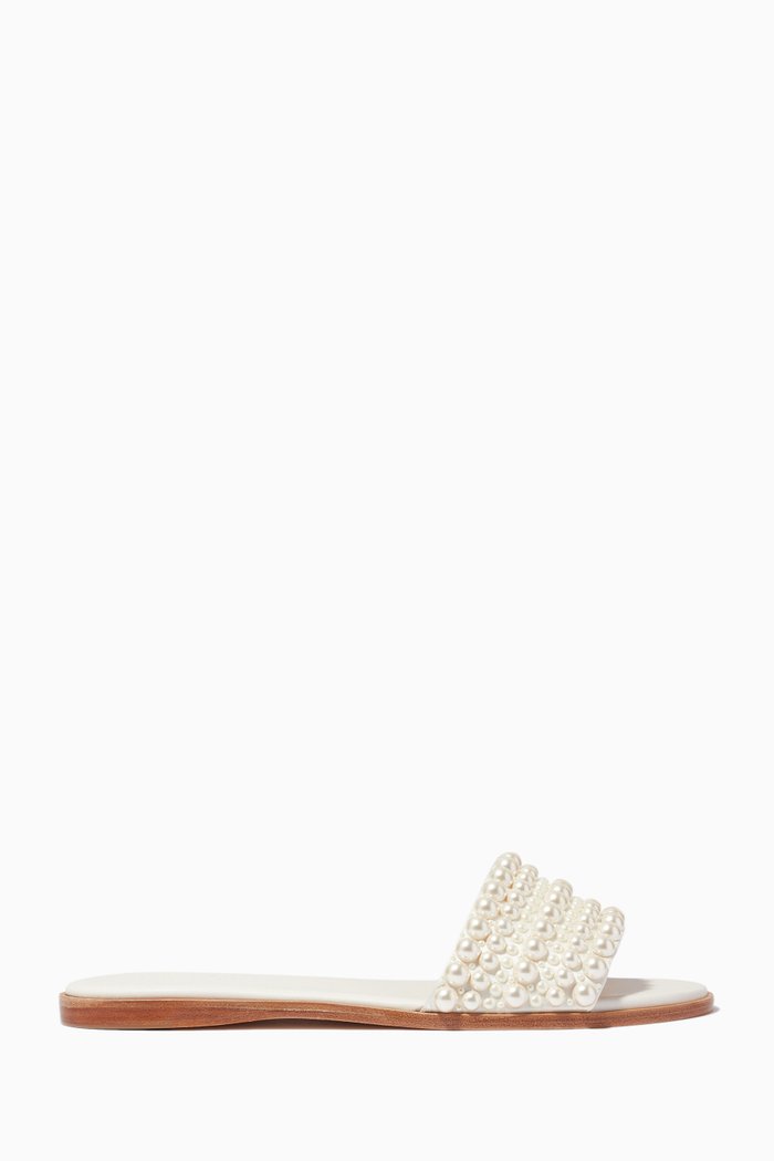 

Minea Flats in Pearl Studded Satin, White