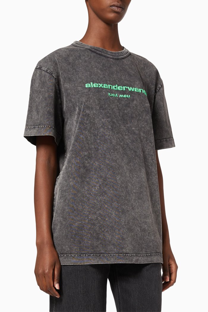 

Acid Wash Puff Logo T-shirt in Jersey, Black