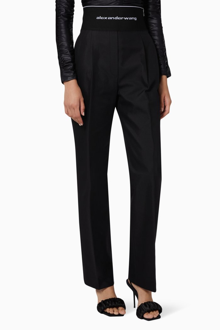 

Wide-leg Pants in Cotton-blend Twill, Black