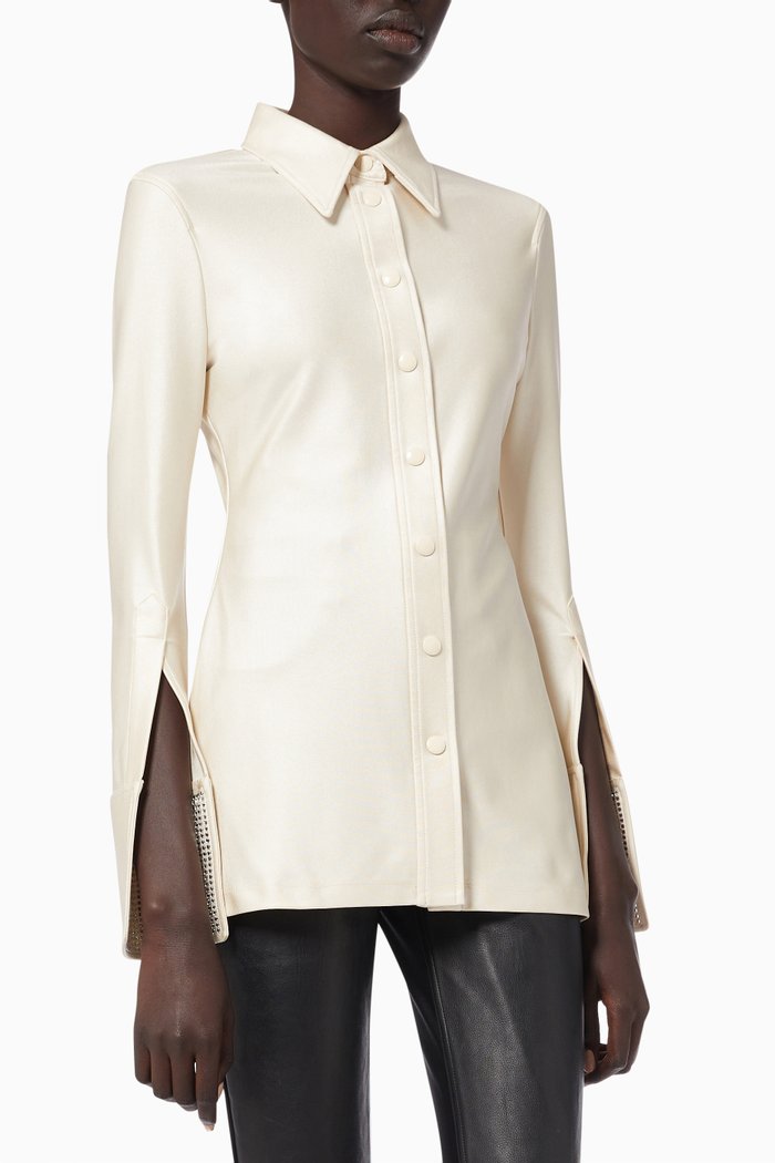 

Crystal Cuff Shirt in Active Stretch Jersey, White