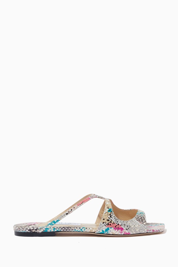 

Anise Flat Sandals in Metallic Glossy Rainbow Elaphe, Pink