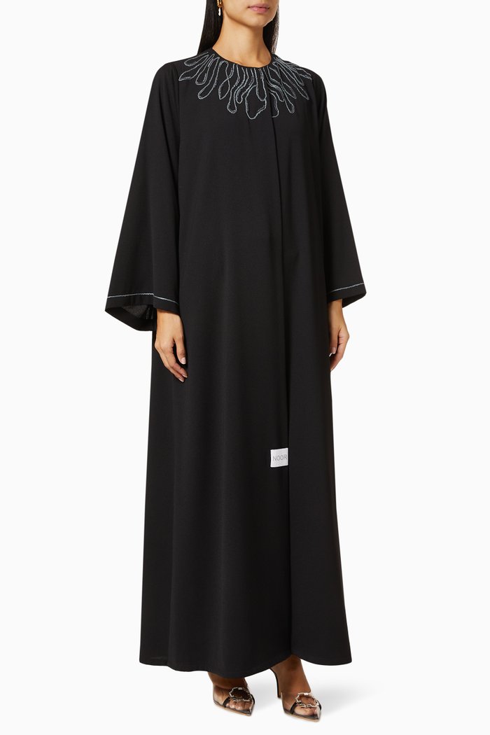 

Embroidered Abaya in Crepe, Multicolour