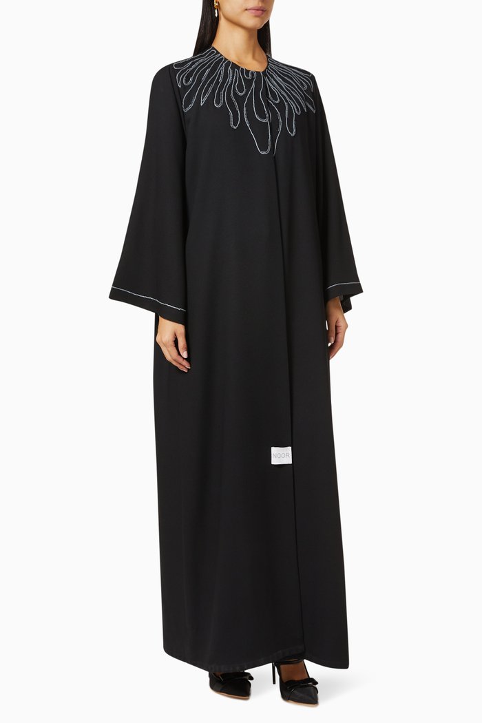 

Embroidered Abaya in Crepe, Multicolour