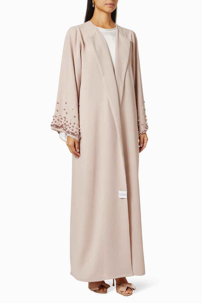 

Pearl Embellished Abaya in Crepe, Neutral