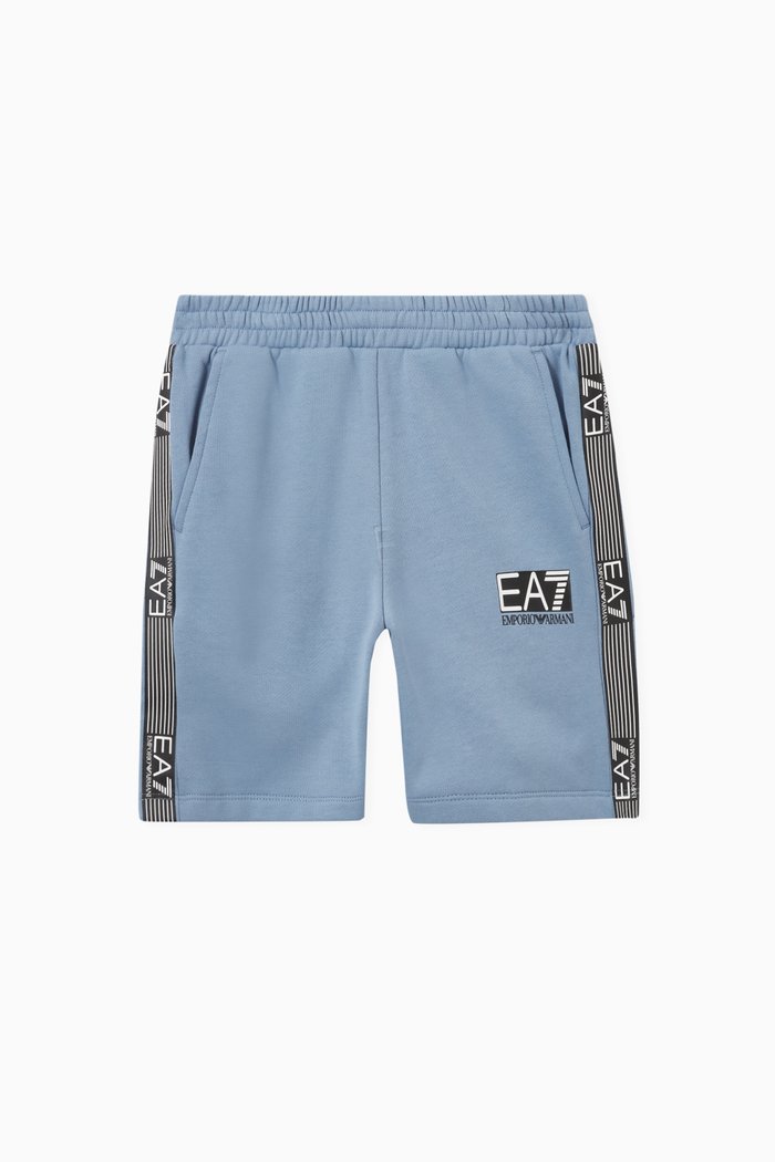 

EA7 Logo Bermuda Shorts in Cotton Poplin, Blue