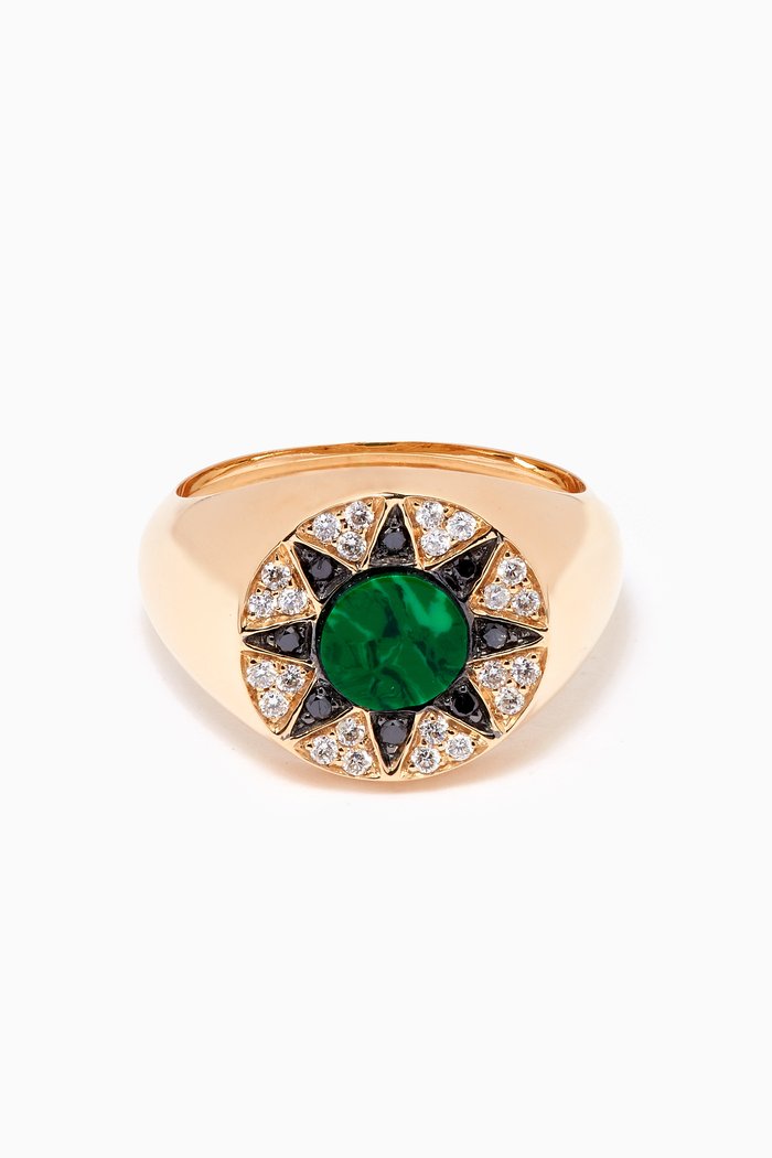 Ibiza Diamond & Malachite Pinky Ring in 18kt Gold, Green