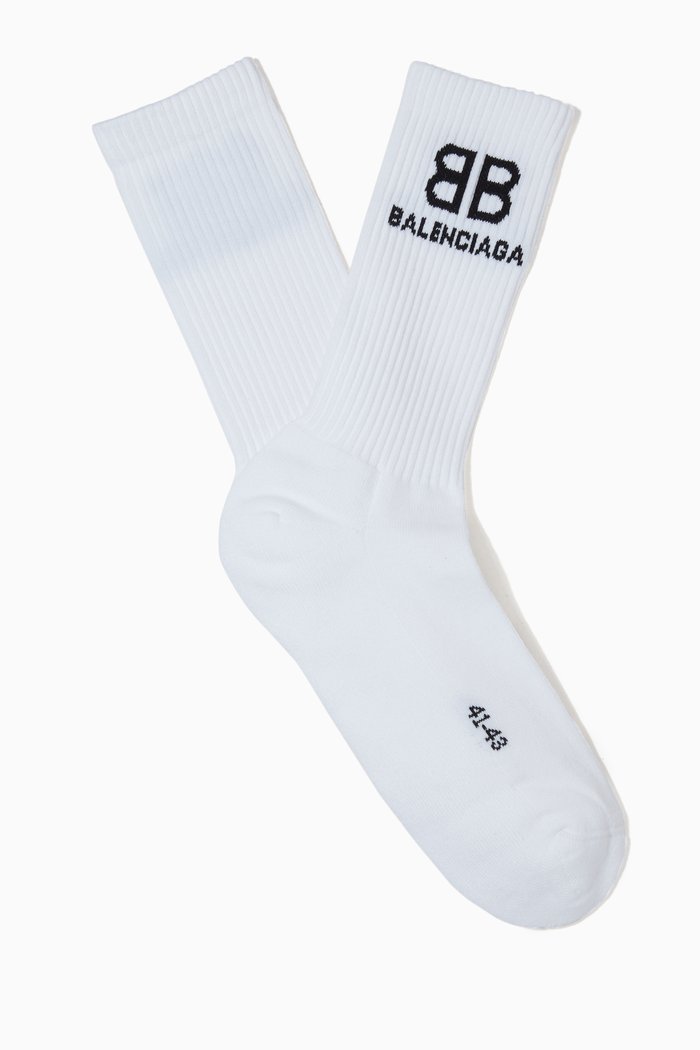Jacquard BB Tennis Socks in Ribbed Cotton, White
