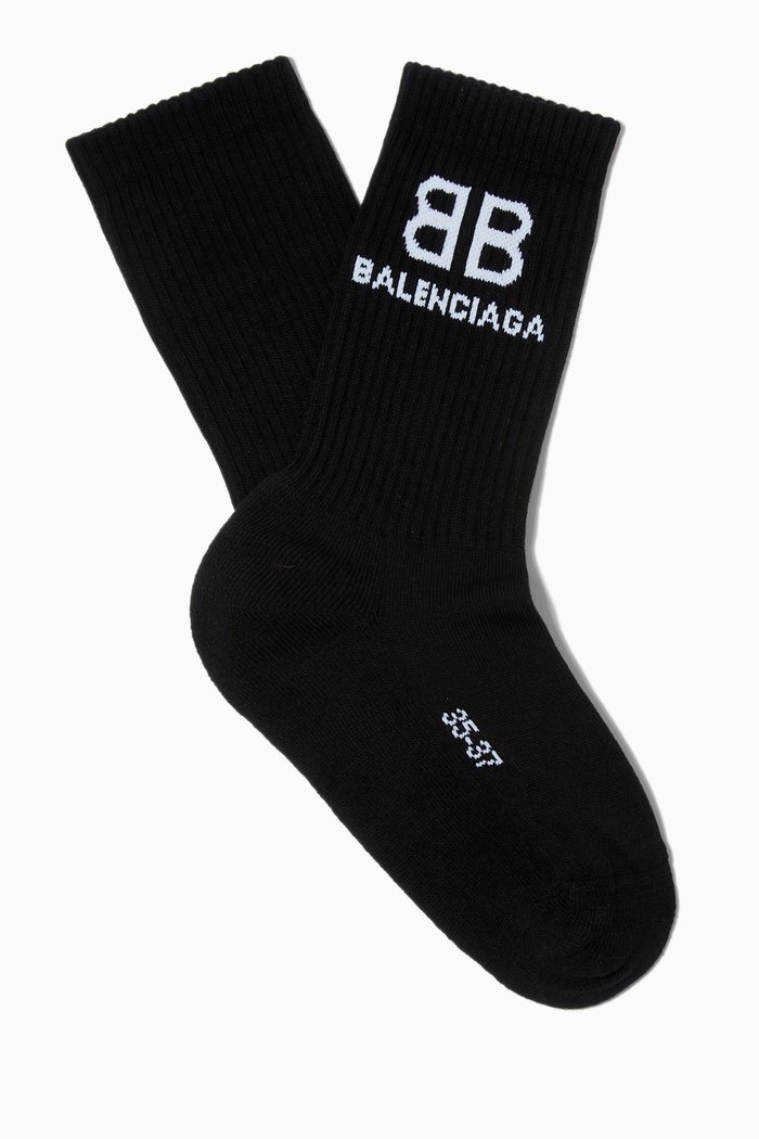 

Jacquard BB Tennis Socks in Ribbed Cotton, Black
