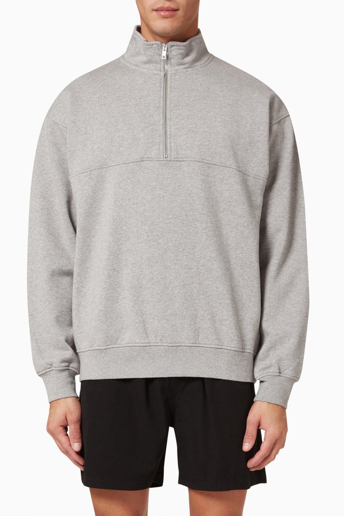 

Quarter-Zip Pullover in Organic Cotton, Grey