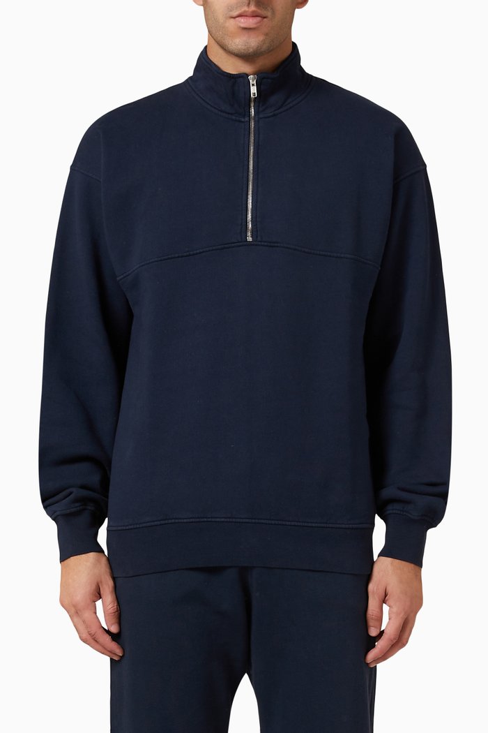 

Quarter-Zip Pullover in Organic Cotton, Blue