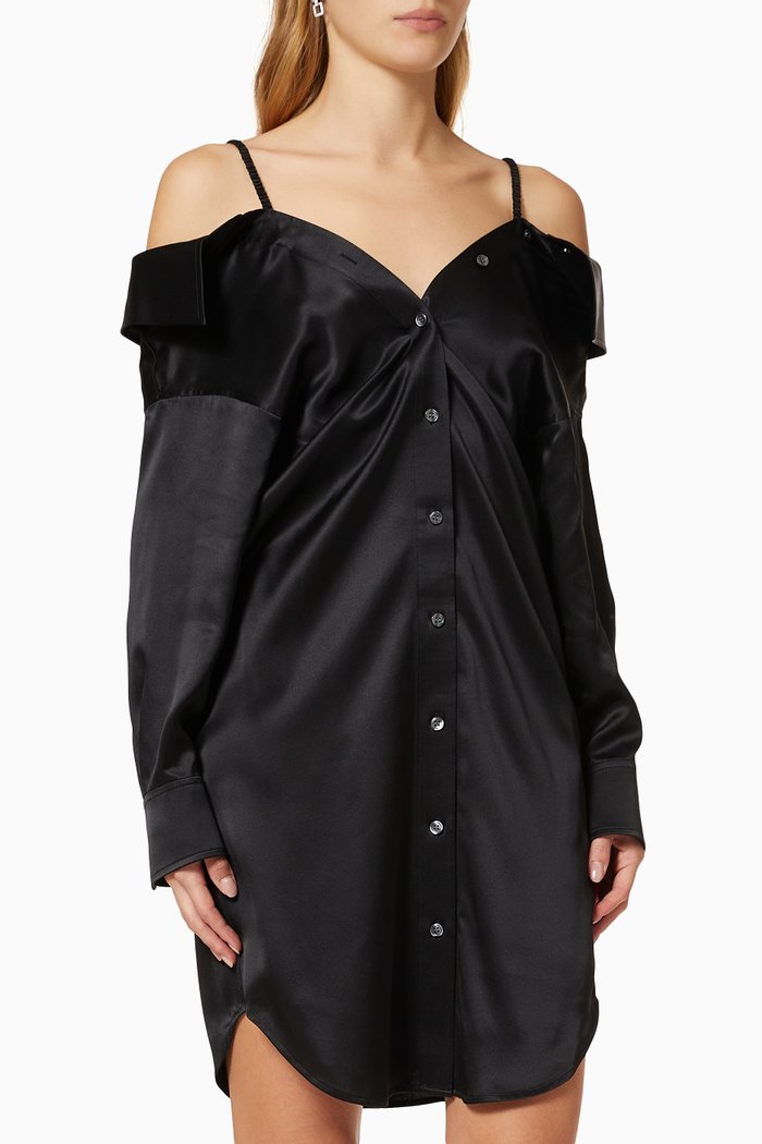

Cold Shoulder Dress in Silk Charmeuse, Black