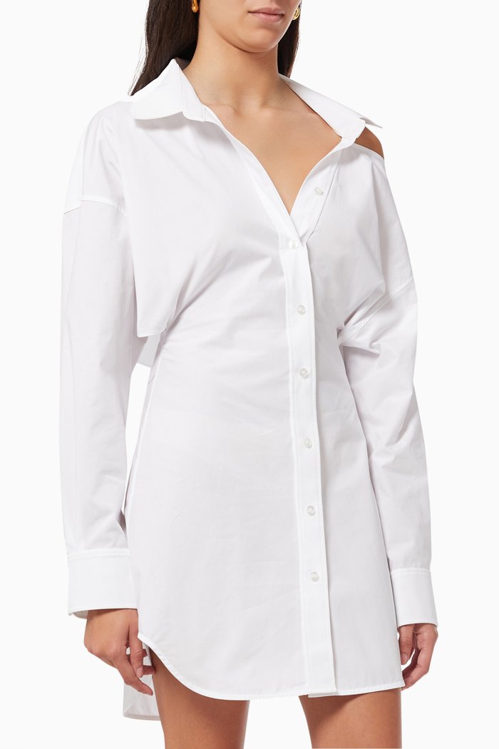 

Cut-out Shoulder Shirtdress in Cotton Poplin Shirting, White