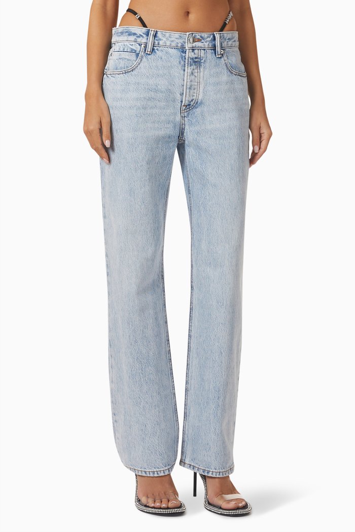 

Diamante Strap Straight-leg Jeans in Denim, Blue