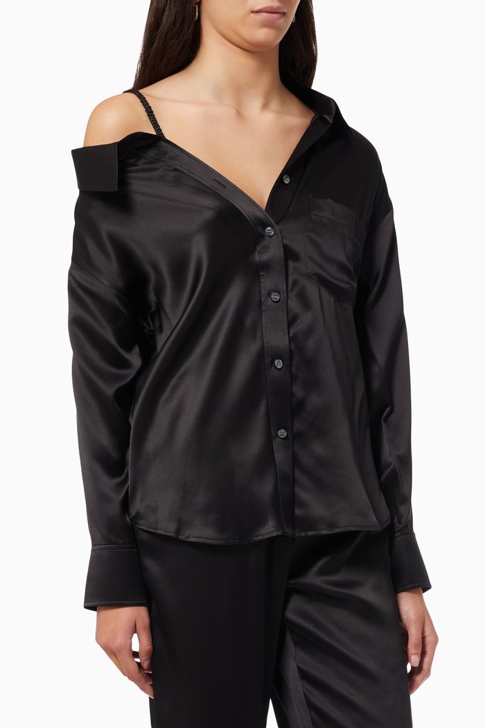

Off-shoulder Shirt in Silk Charmeuse, Black
