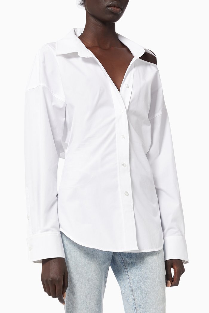 

Cut-out Shoulder Shirtdress in Cotton Poplin Shirting, White