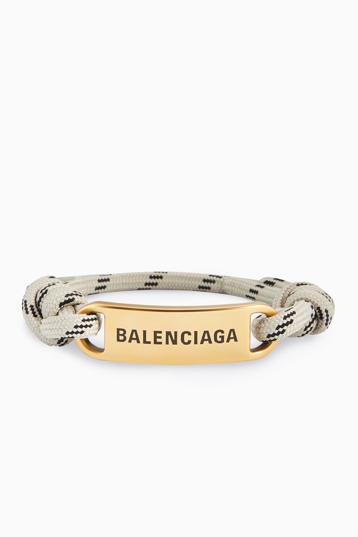 

Logo Plate Cord Bracelet in Brass & Cotton, Neutral
