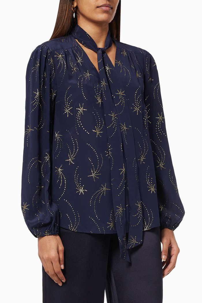 

Moss Necktie Blouse in Silk, Blue