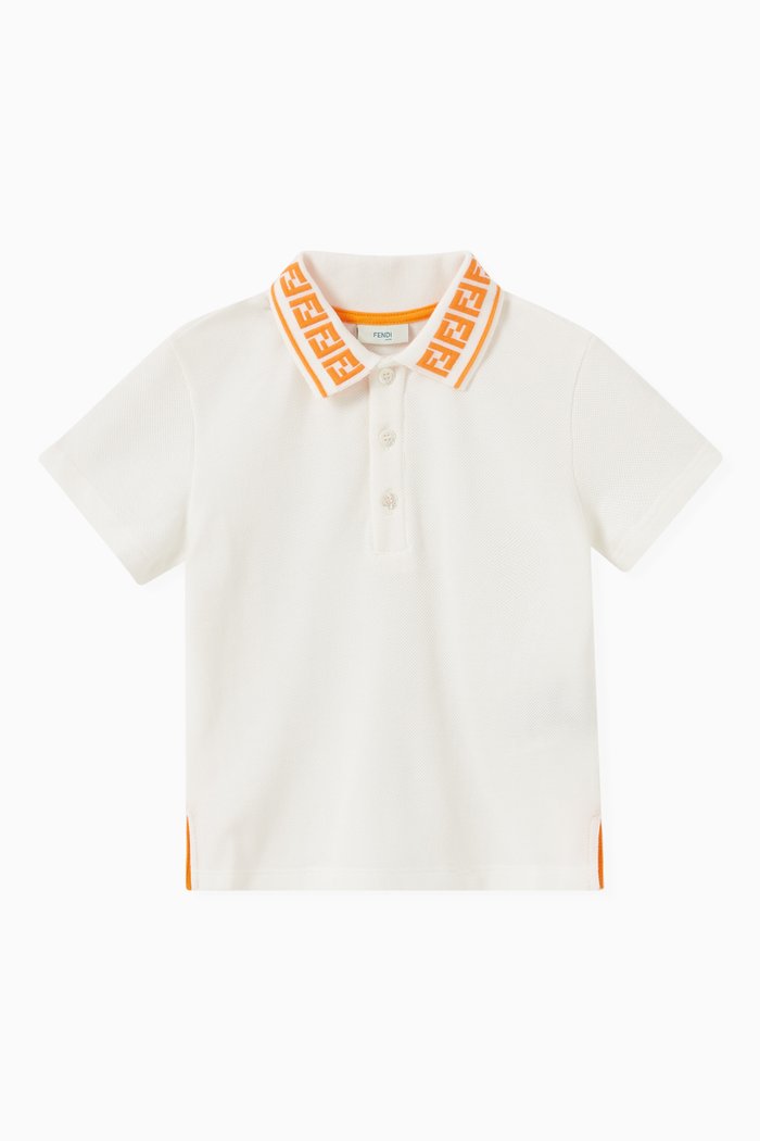 Contrast Collar Polo Shirt in Cotton Piqué, White