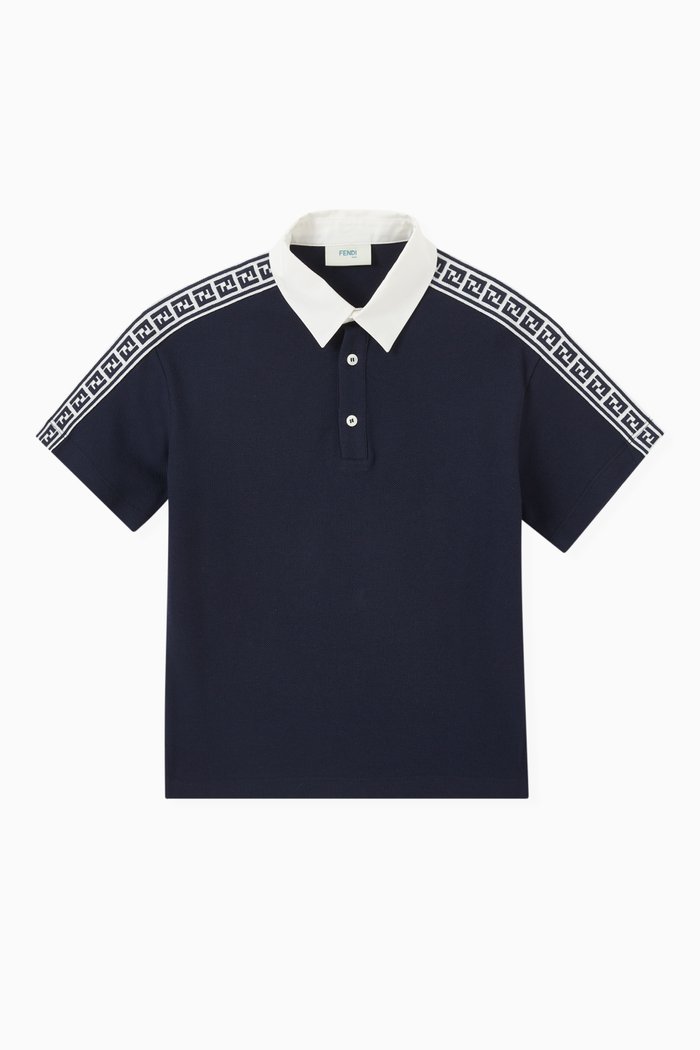 

FF Band Polo in Cotton Piqué, Blue