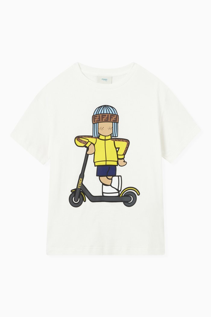 

Fendi Doll Scooter Print T-Shirt in Cotton Jersey, White