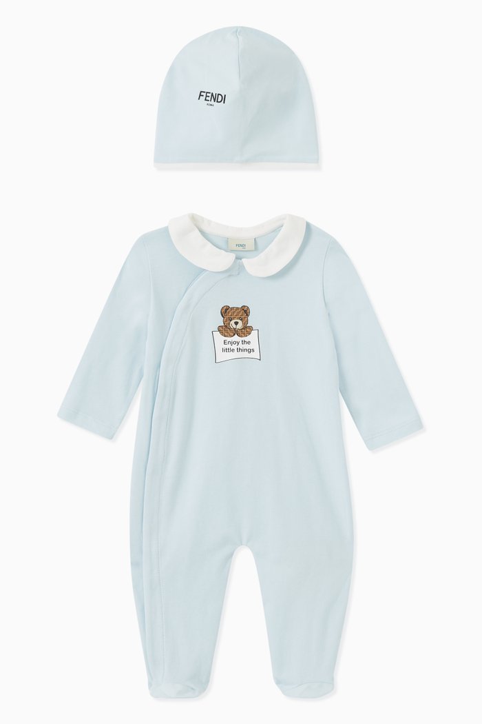 

Teddy Print Pyjama Set in Jersey, Blue