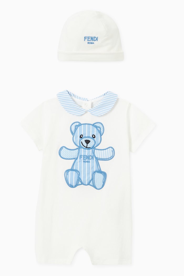 

Embroidered Bear Logo Romper Set in Cotton Jersey, White
