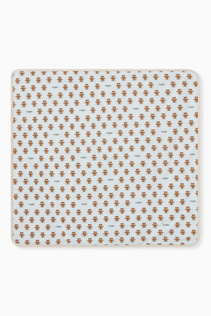 

Teddy Bear Print Baby Blanket in Cotton, Blue