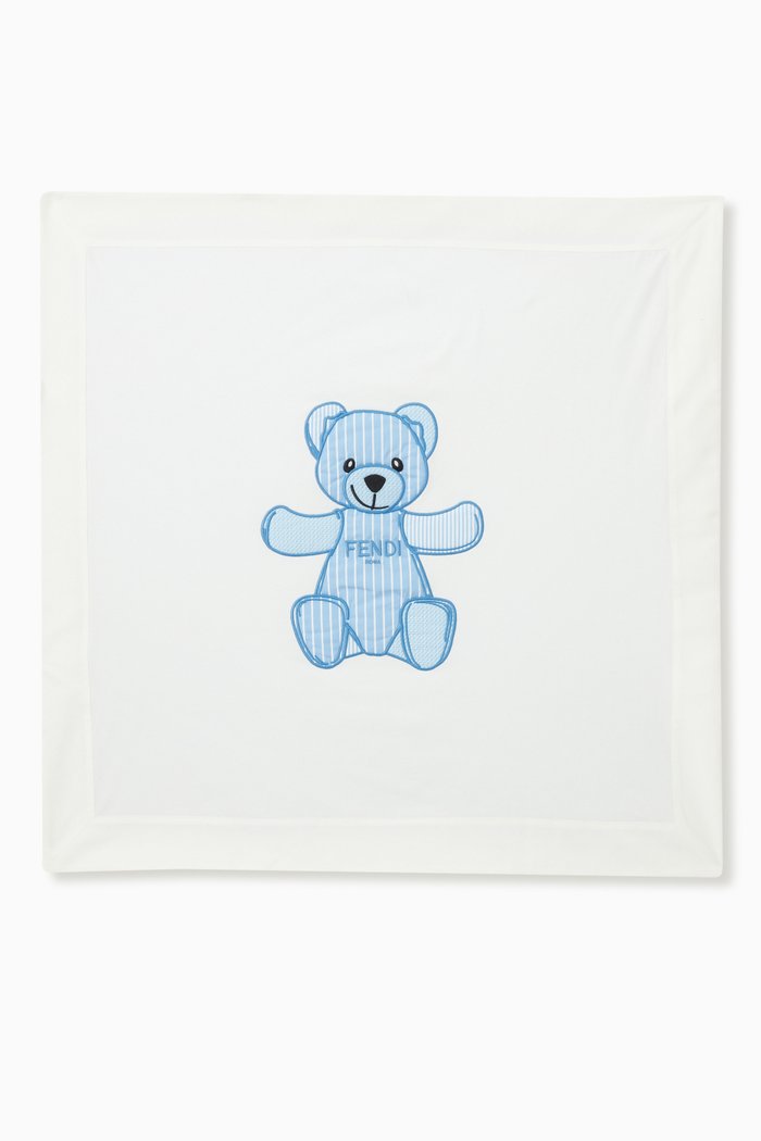 

Embroidered Logo & Bear Baby Blanket in Cotton, White