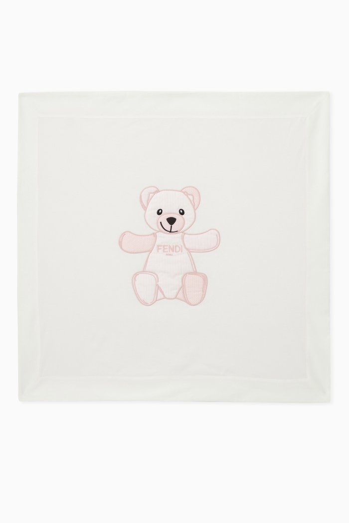 

Embroidered Logo & Bear Baby Blanket in Cotton, Pink