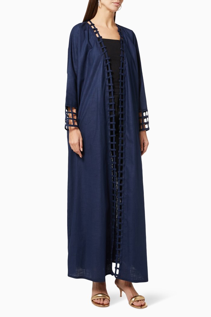 

Square Embroidered Abaya in Linen, Blue