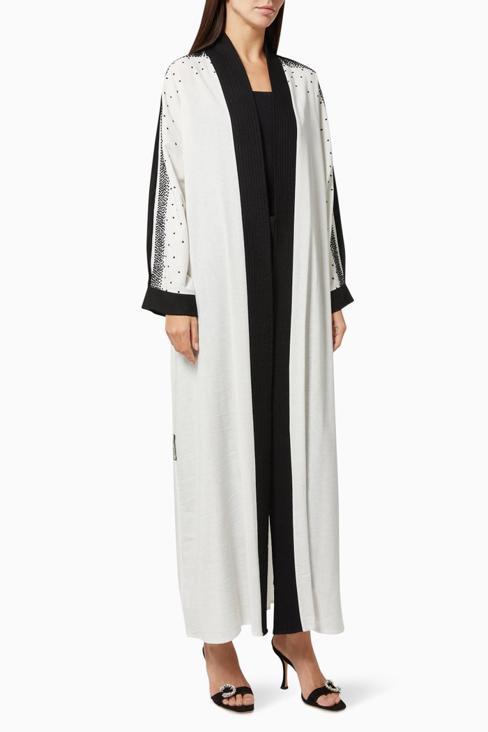 

Embroidered Abaya in Linen, White