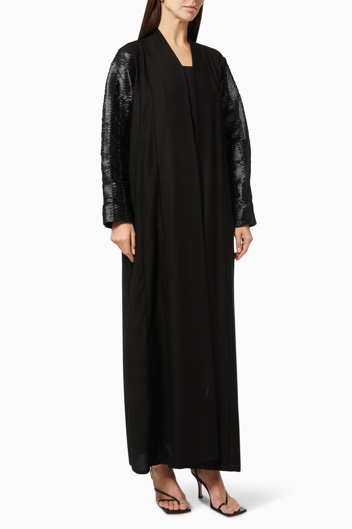 Hand Embroidered Abaya in Crepe, Black