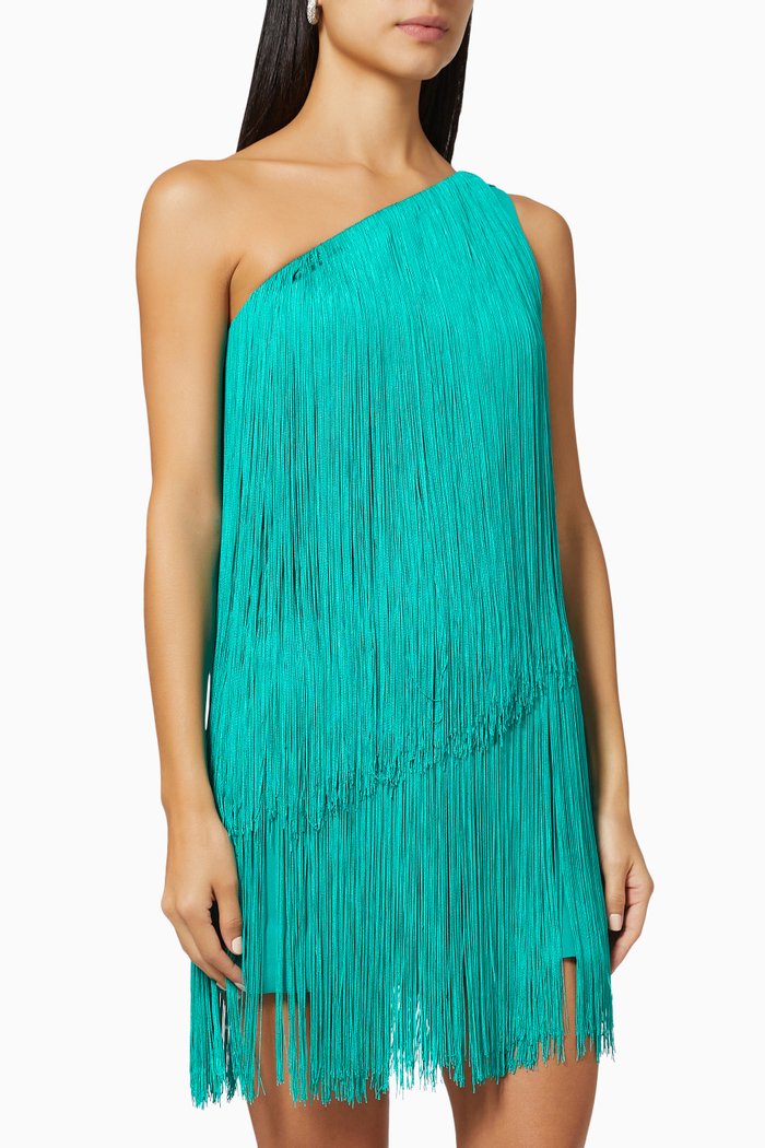 

Cascada Fringe Mini Dress in Viscose Blend, Green